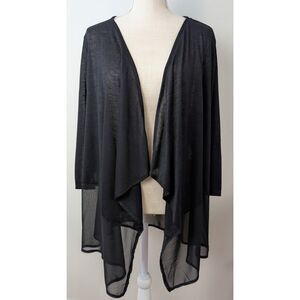 Lane Bryant Womens Sheer Open Front Cardigan 18 20 Waterfall Drape 3/4 Black NWT